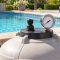 Illustrative pool filter air relief valve and pressure gauge